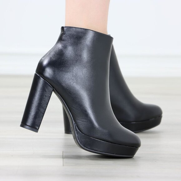 Black Faux Leather Ankle Boots Side Zipper Platform High Heels - Picture 5 of 15